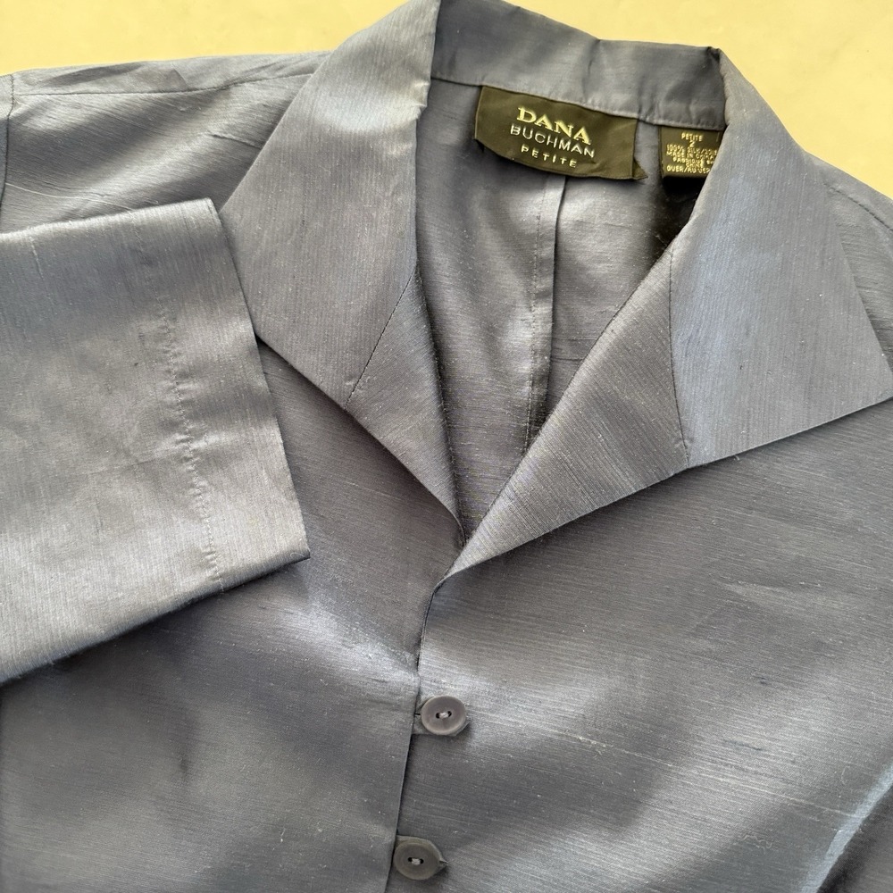 Dana Buchman Petite Womens Blue 100% Silk Blouse Formal Wedding Guest Sz 2P